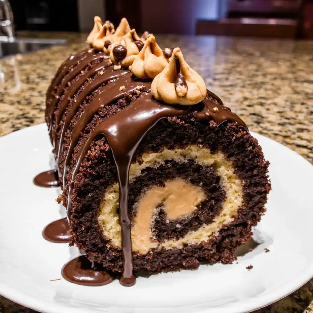 Chocolate Covered Peanut Butter Roll Cake