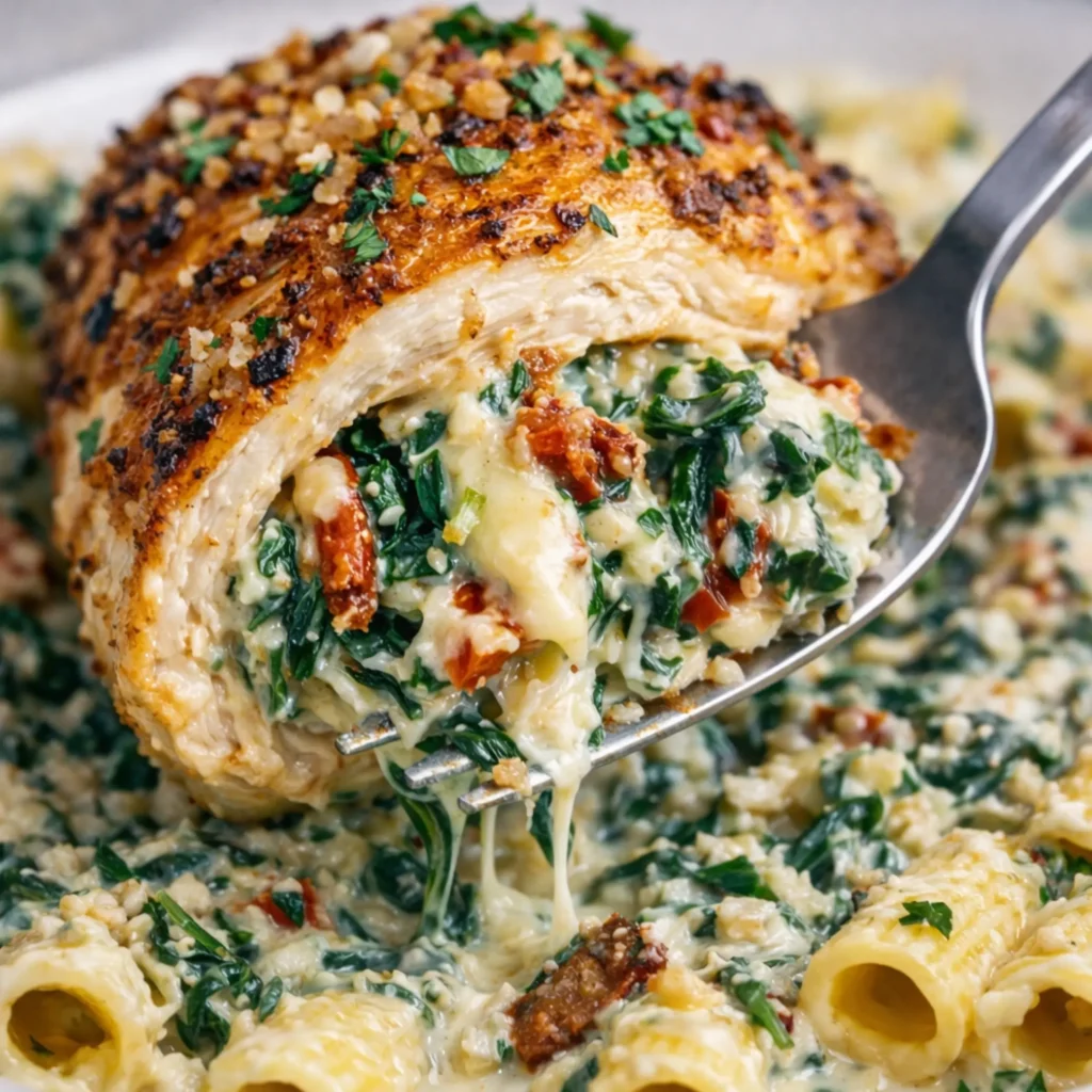 Stuffed Chicken Spinach Rigatoni Dinner Recipe