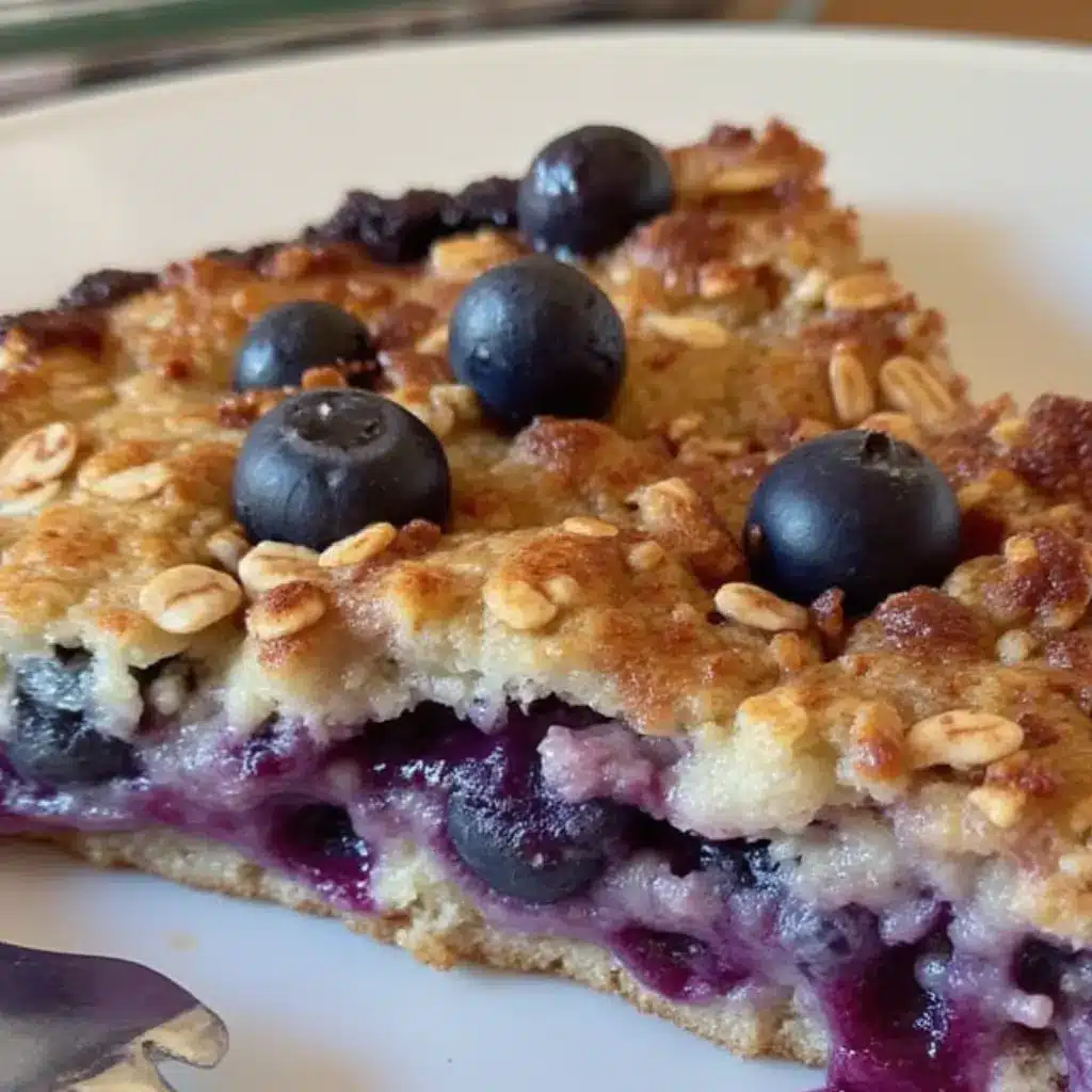 Blueberry Baked Oatmeal with Greek Yogurt served warm in bowl