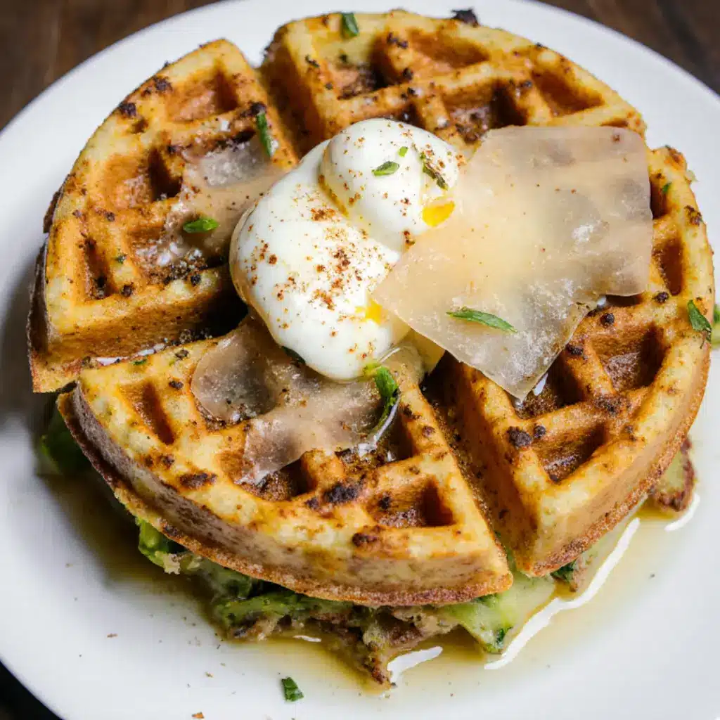 Crispy Zucchini Parmesan Waffles – A Savory Brunch Favorite You’ll Make on Repeat 5 Crispy Zucchini Parmesan Waffles close-up showing texture