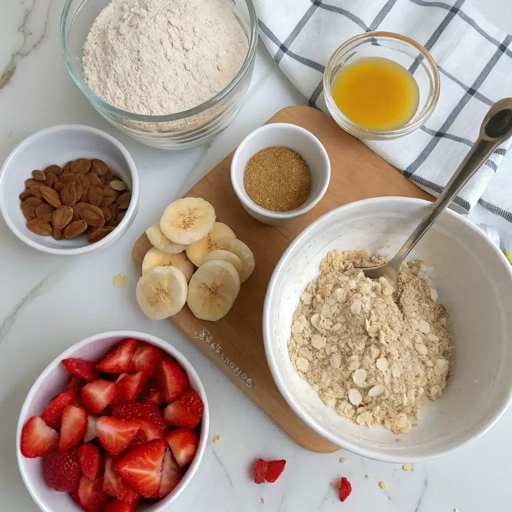 Strawberry Banana Baked Oats step by step mixing ingredients in bowl