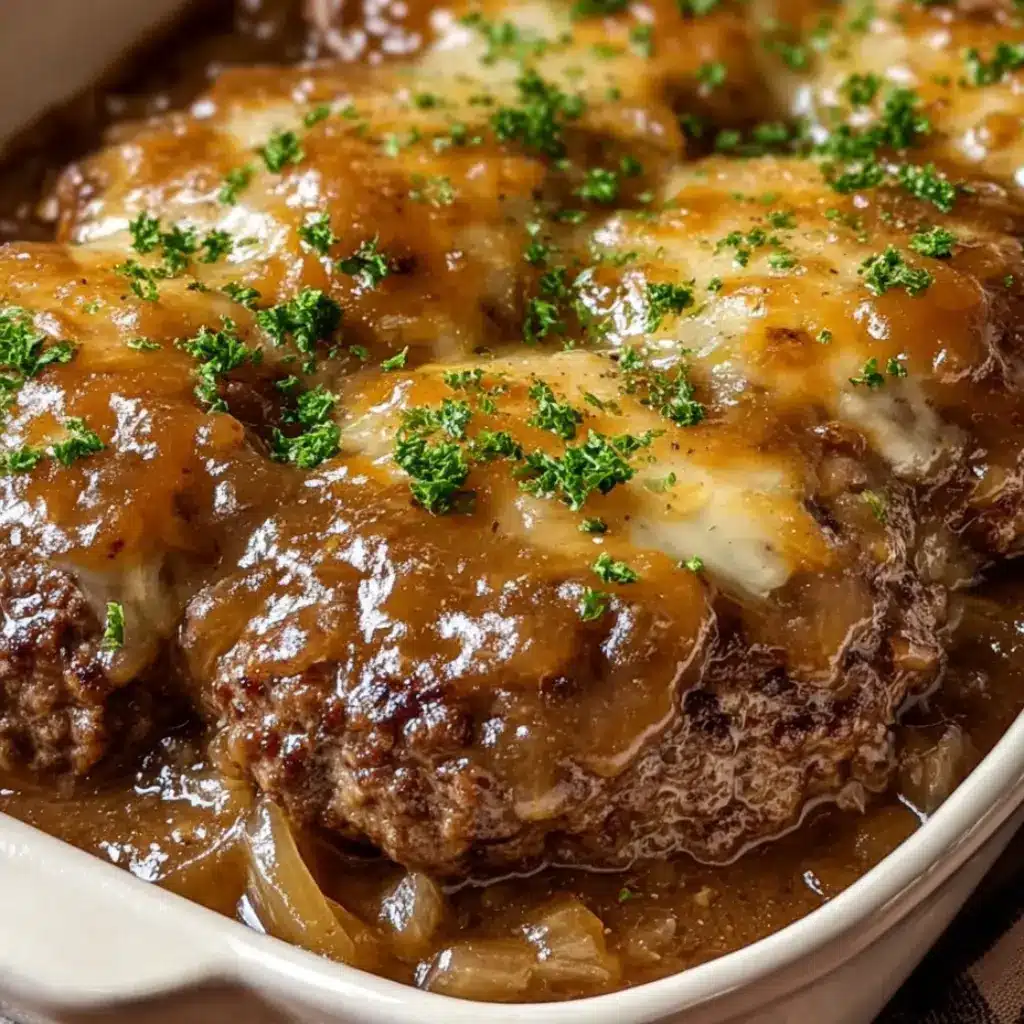 Amish Hamburger Steak Bake fresh out of the oven