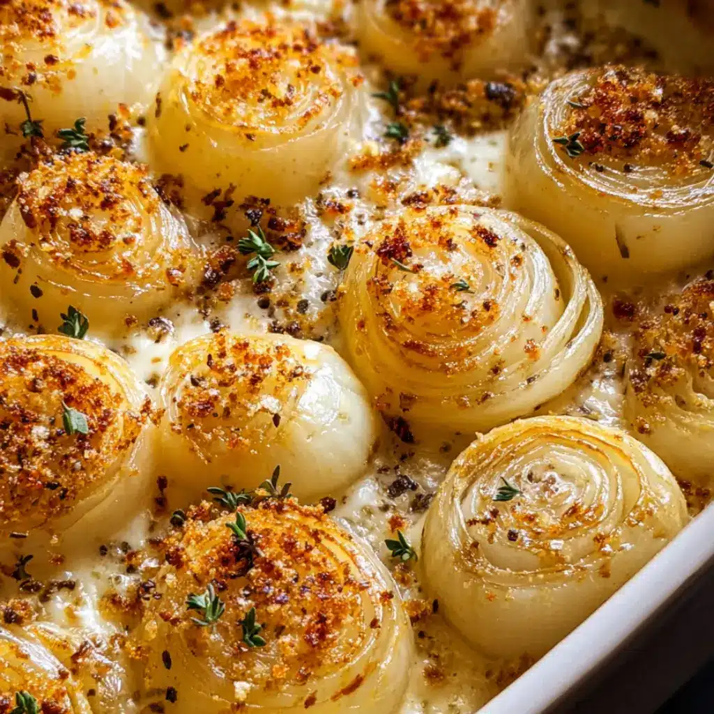 Roasted Parmesan Creamed Onions – Rich & Easy Comfort Side 9 Baked onions in a creamy cheese sauce with a golden Parmesan crust and fresh parsley garnish.