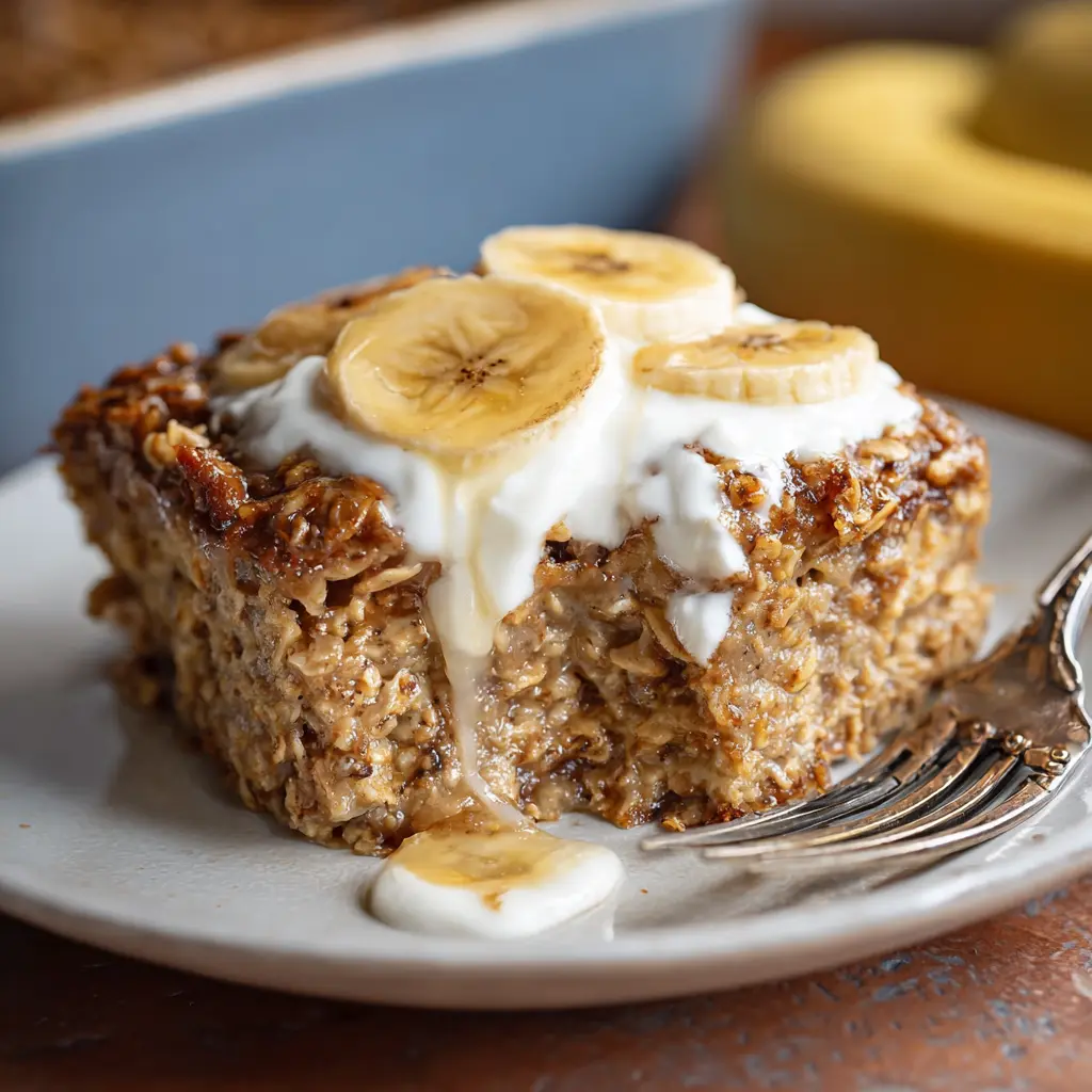 Banana Baked Oatmeal with Greek Yogurt recipe