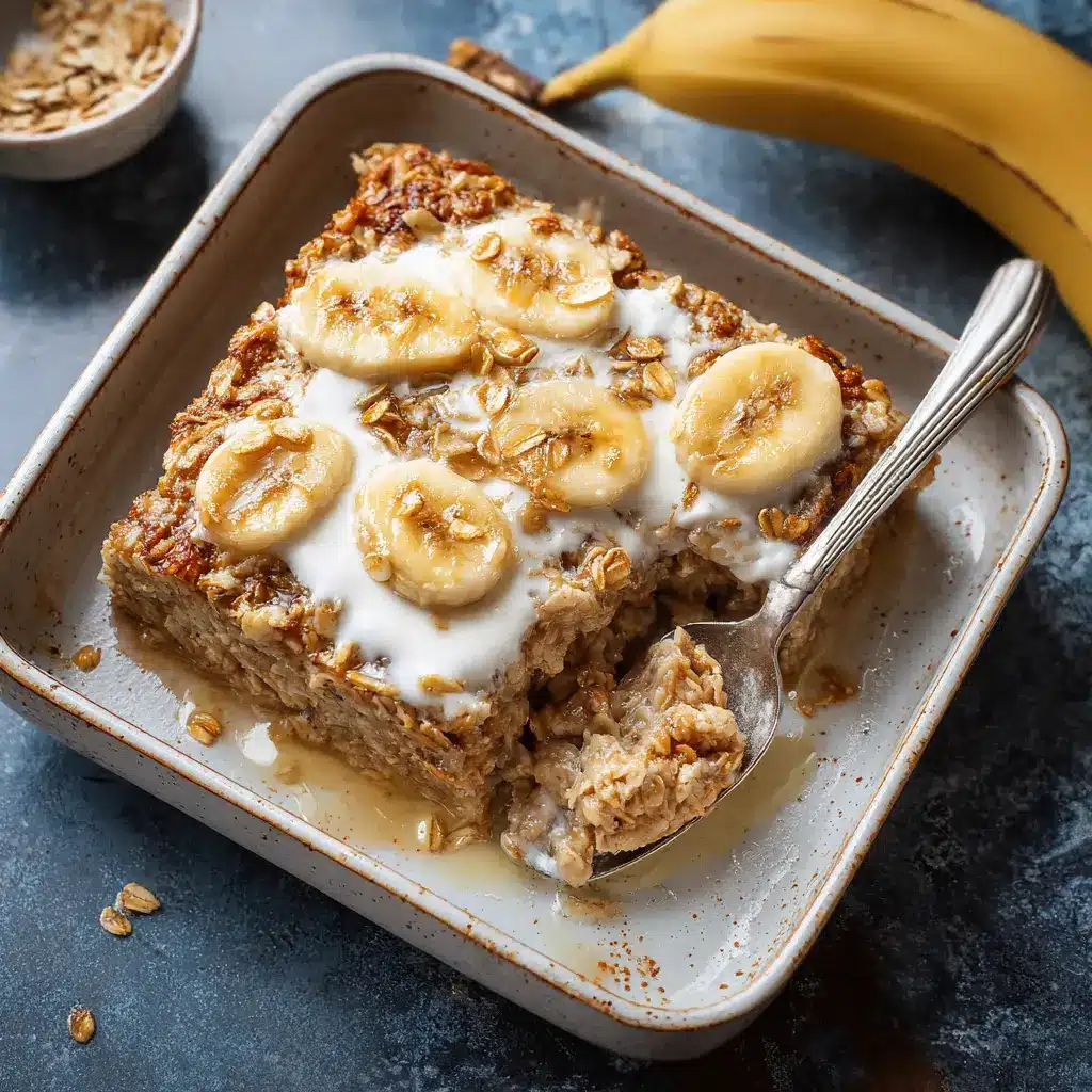 Banana Baked Oatmeal with Greek Yogurt served slice