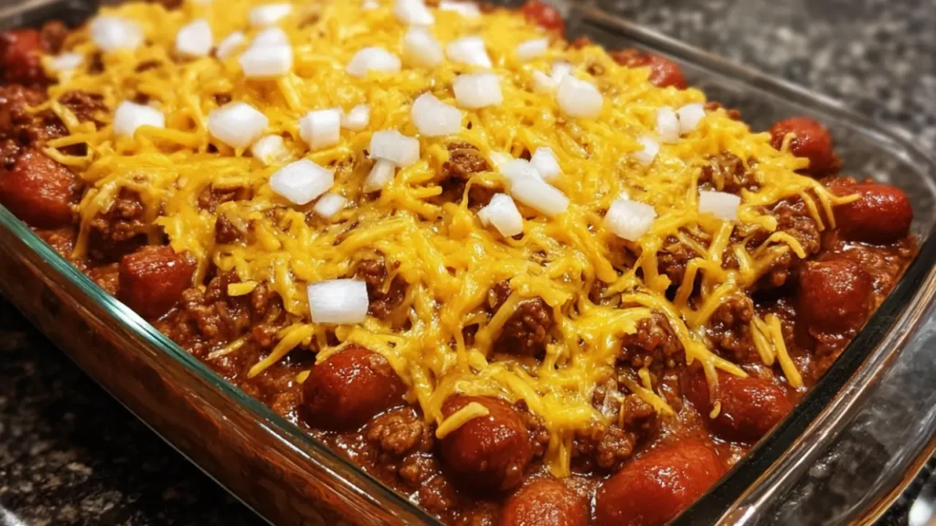 Fully Loaded Classic Chili Cheese Dog Casserole