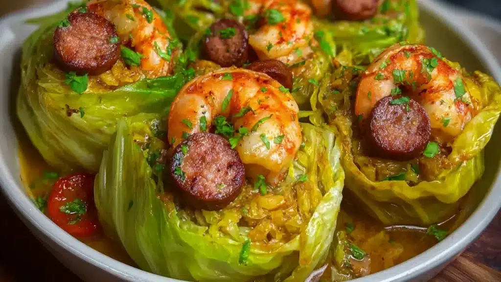 Keto Cajun Shrimp Sausage Stuffed Cabbage