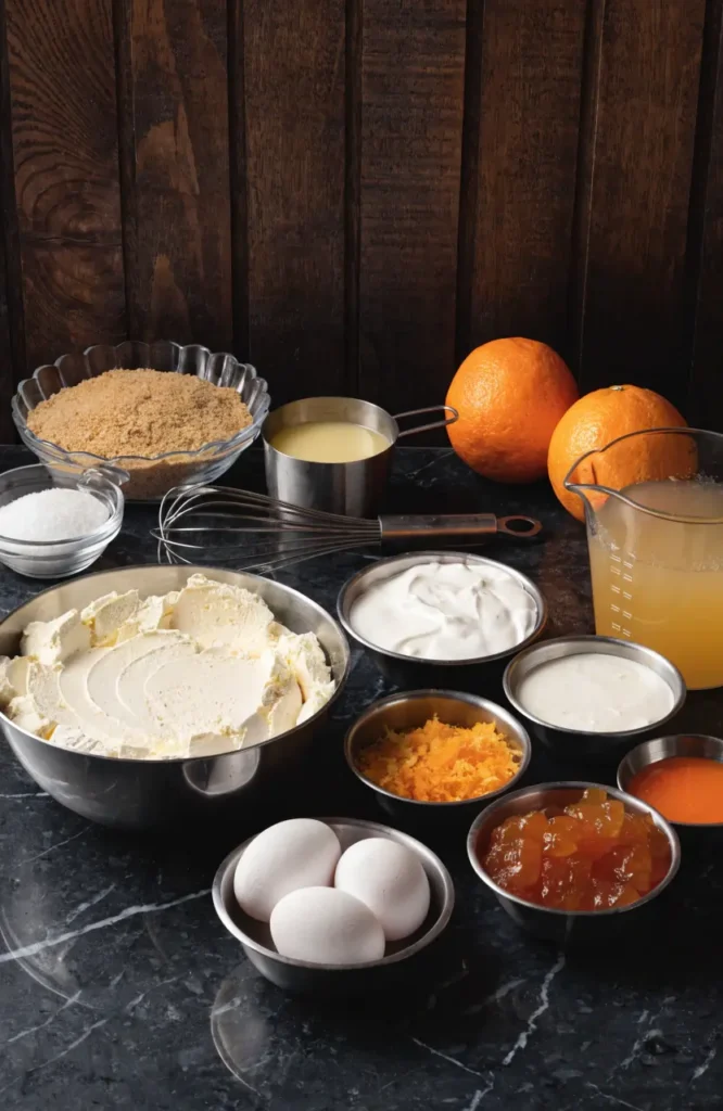 Pineapple orange cheesecake ingredients with creamy texture and citrus flavors