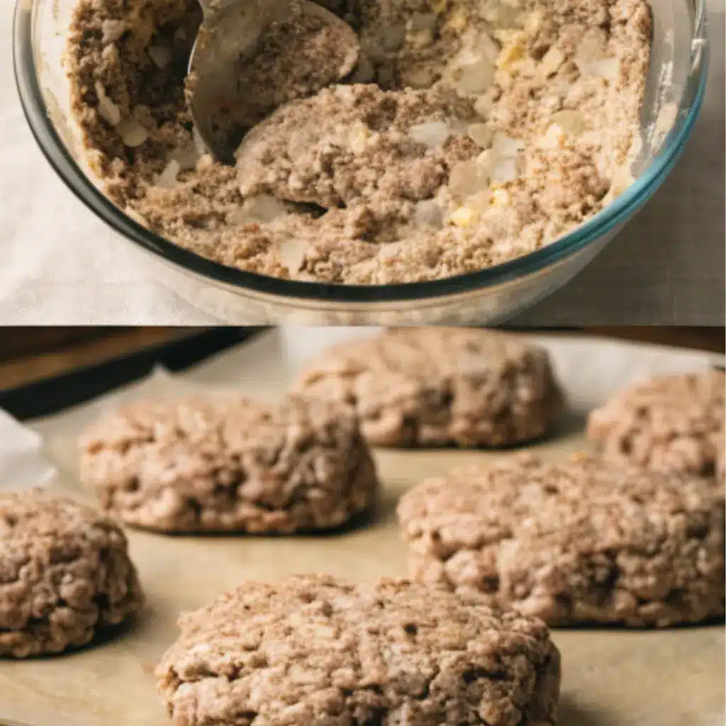 Preparing Amish Hamburger Steak Bake patties with seasoned ground beef