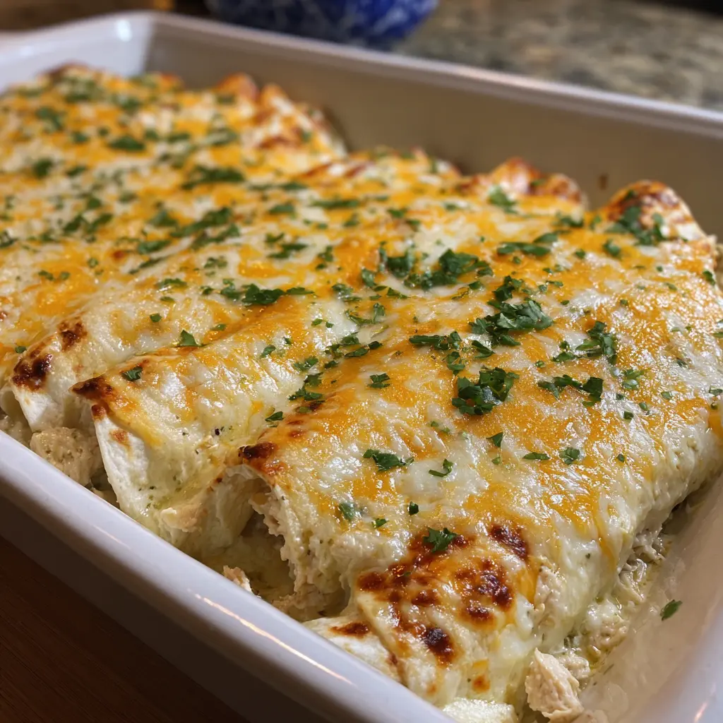 Cream Cheese Chicken Enchiladas – Ultra Creamy & Easy Recipe 9 baked cheesy enchiladas fresh out of oven