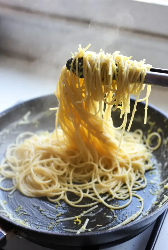 butter melting with lemon zest and black pepper in a pan