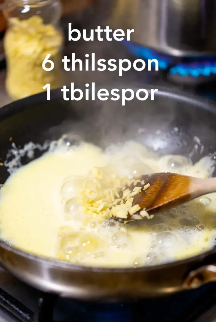 butter melting with minced garlic in a skillet