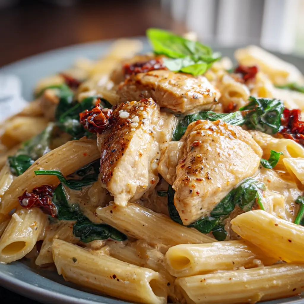 Irresistible Marry Me Chicken Pasta 9 creamy garlic parmesan chicken pasta plated with spinach and sun dried tomatoes
