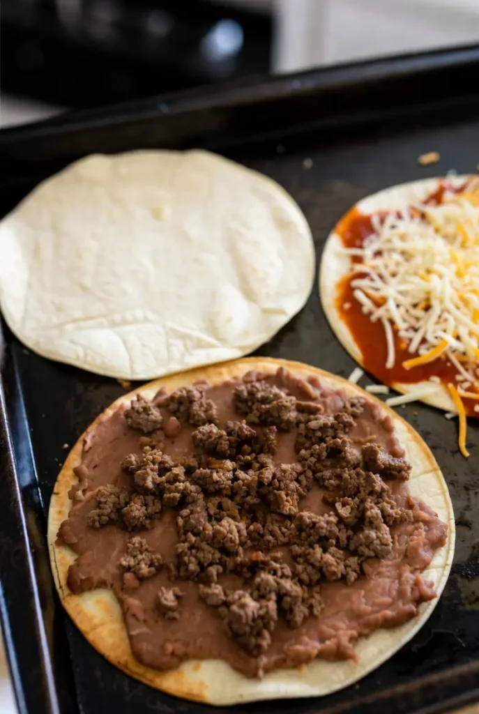 Homemade Mexican Pizza Recipe – Easy & Delicious 10 layering beans and seasoned beef on a crispy tortilla