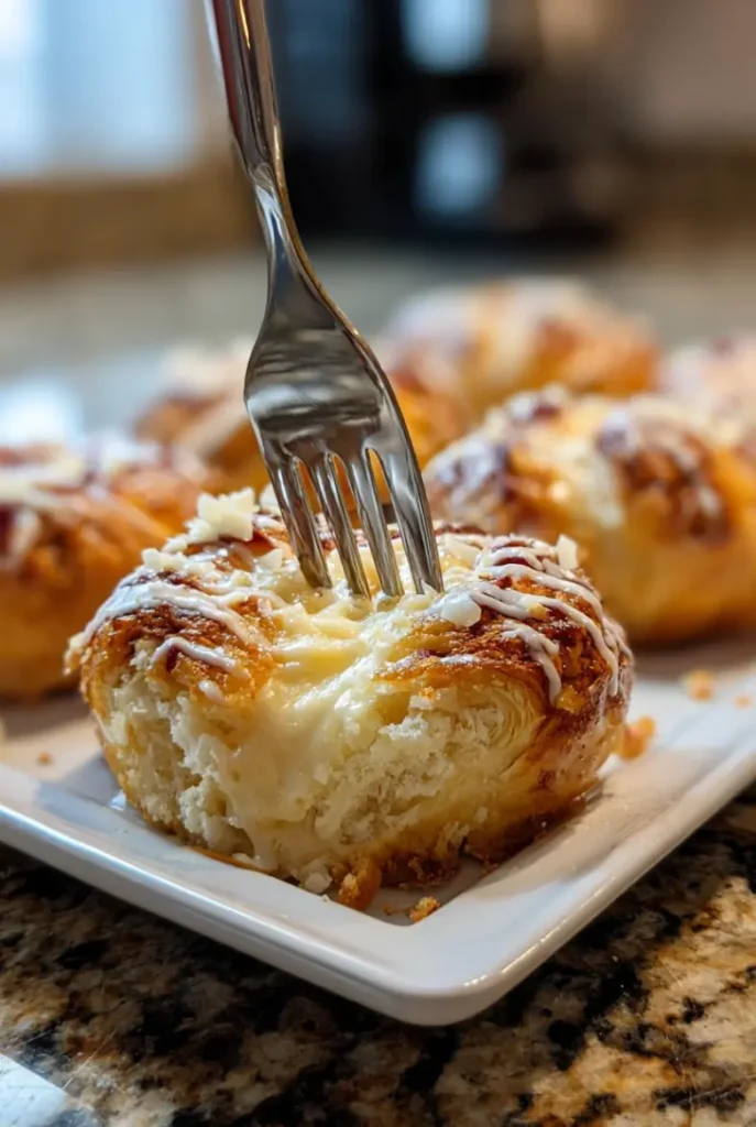 vanilla glaze drizzled over warm pastry