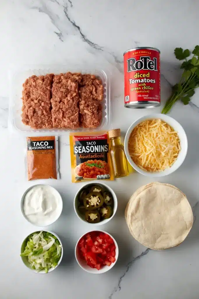 Cheesy Rotel Tacos ingredients