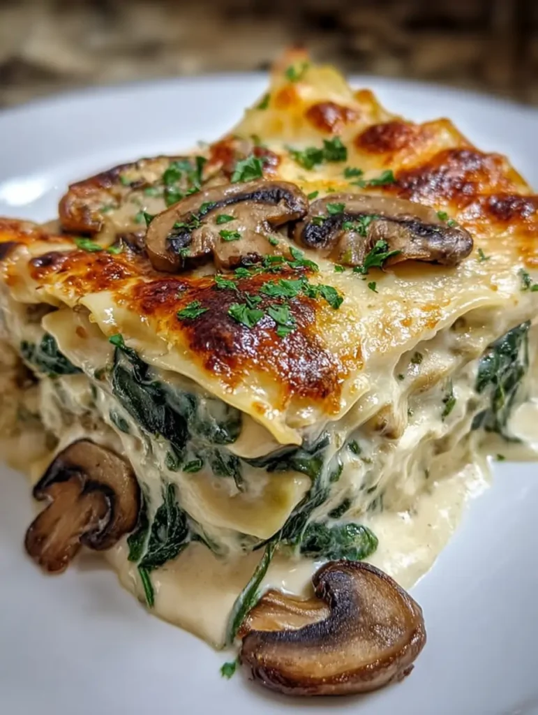 Creamy Spinach & Mushroom Lasagna