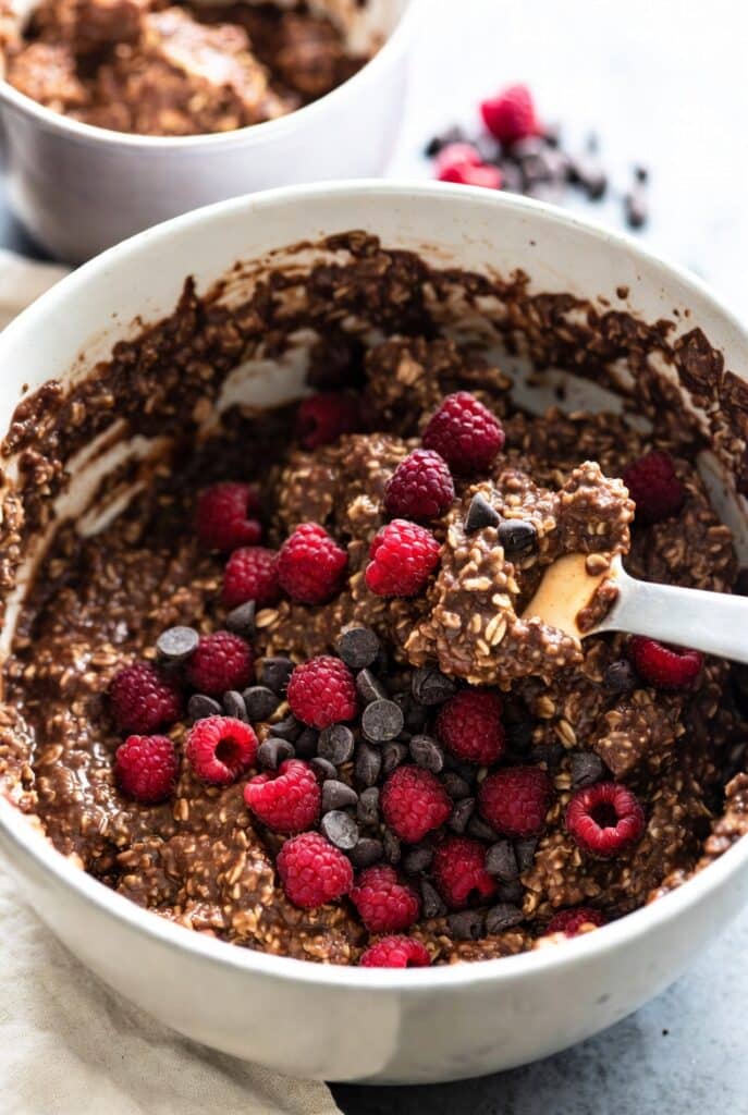 Fold in the raspberries and chocolate chips carefully to avoid breaking them apart.