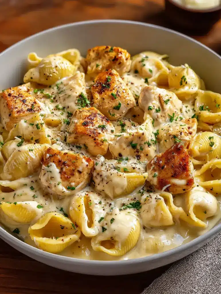 Garlic Butter Chicken with Creamy Velveeta Alfredo Shells
