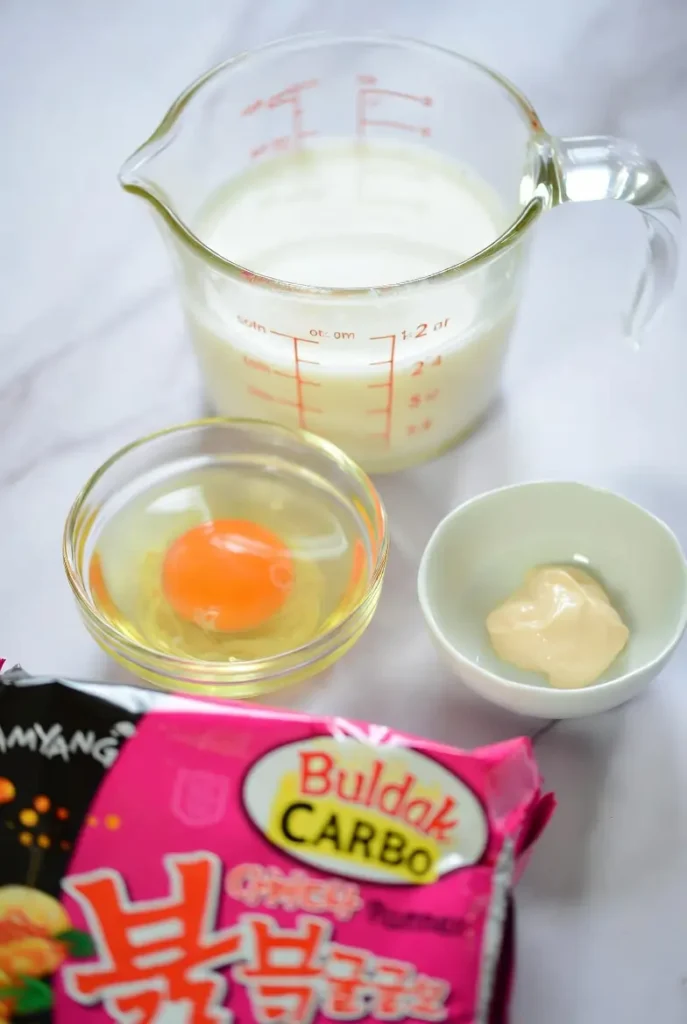 Carbonara Buldak Ramen recipe ingredients prep