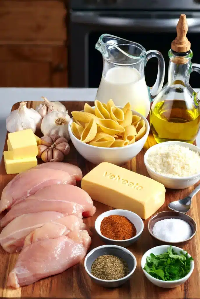 Ingredients for Garlic Butter Chicken Alfredo