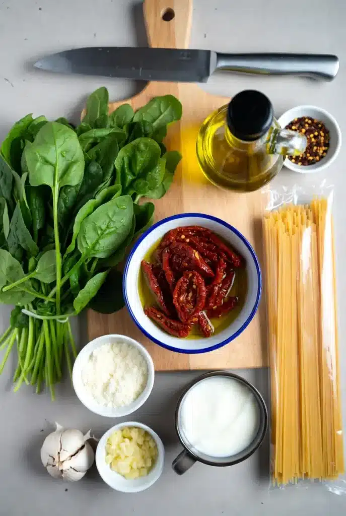 Ingredients for creamy spaghetti recipe