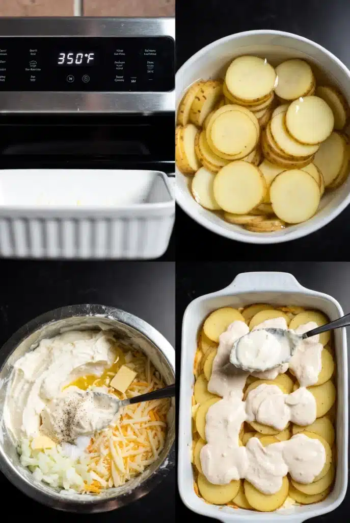Country Club Potatoes: An Irresistible Comfort Food Delight 8 Steps 1–4 for making creamy Country Club Potatoes