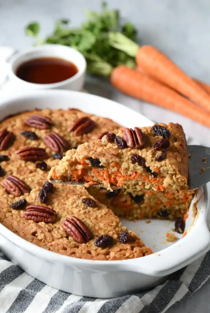 baked oatmeal sliced with golden top and soft interior
