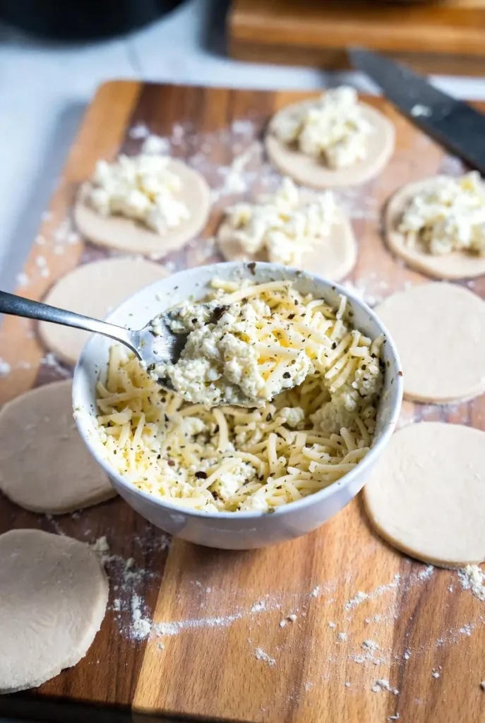 cheese mixture placed onto small dough circles