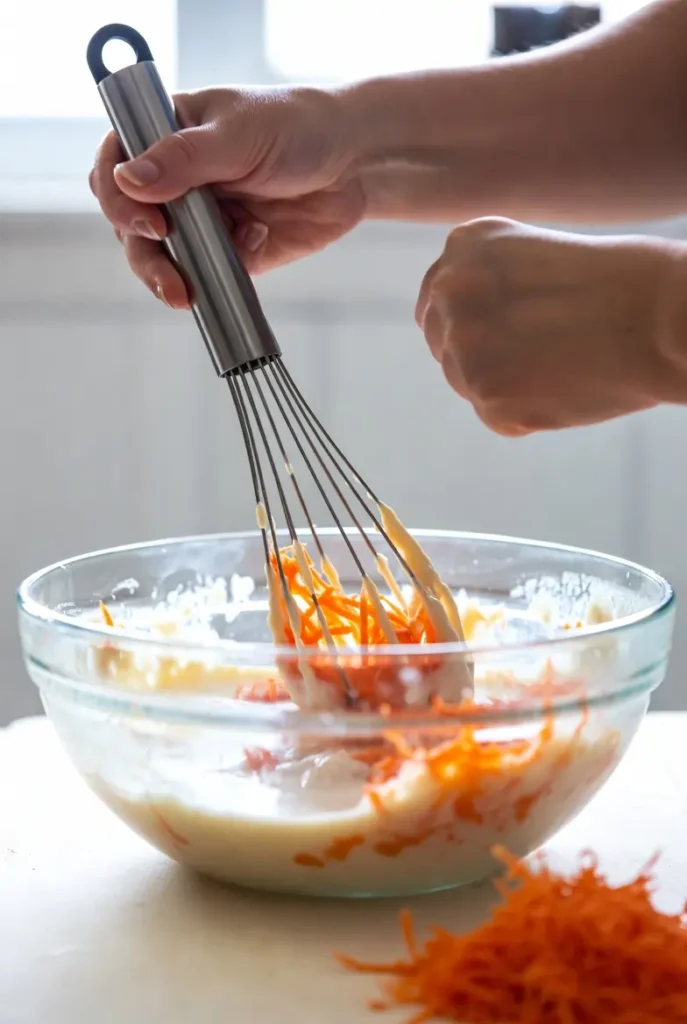 eggs, milk, and syrup whisked into a smooth mixture