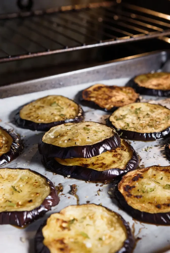 layering eggplant parmesan stacks