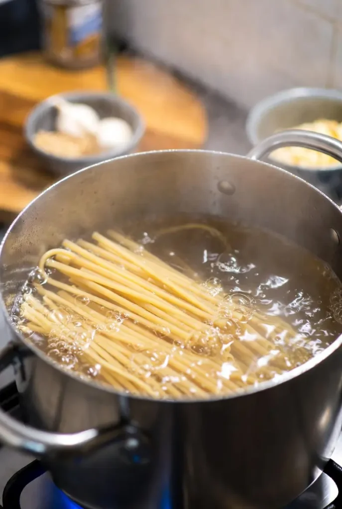 pasta boiling in salted water in a large pot
