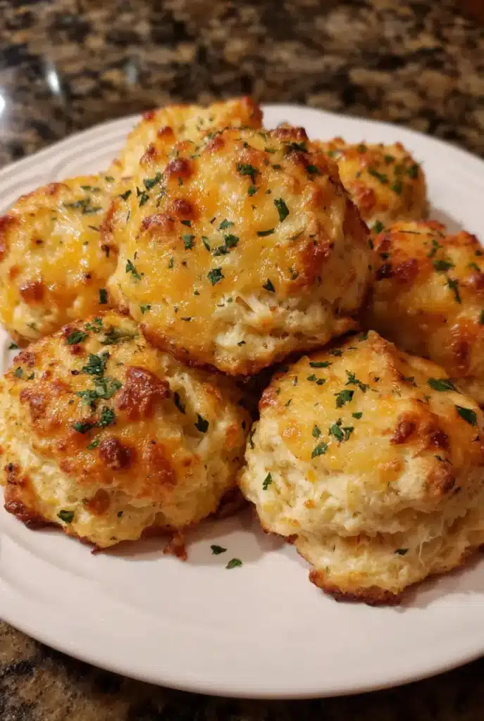 warm biscuits brushed with garlic butter and herbs