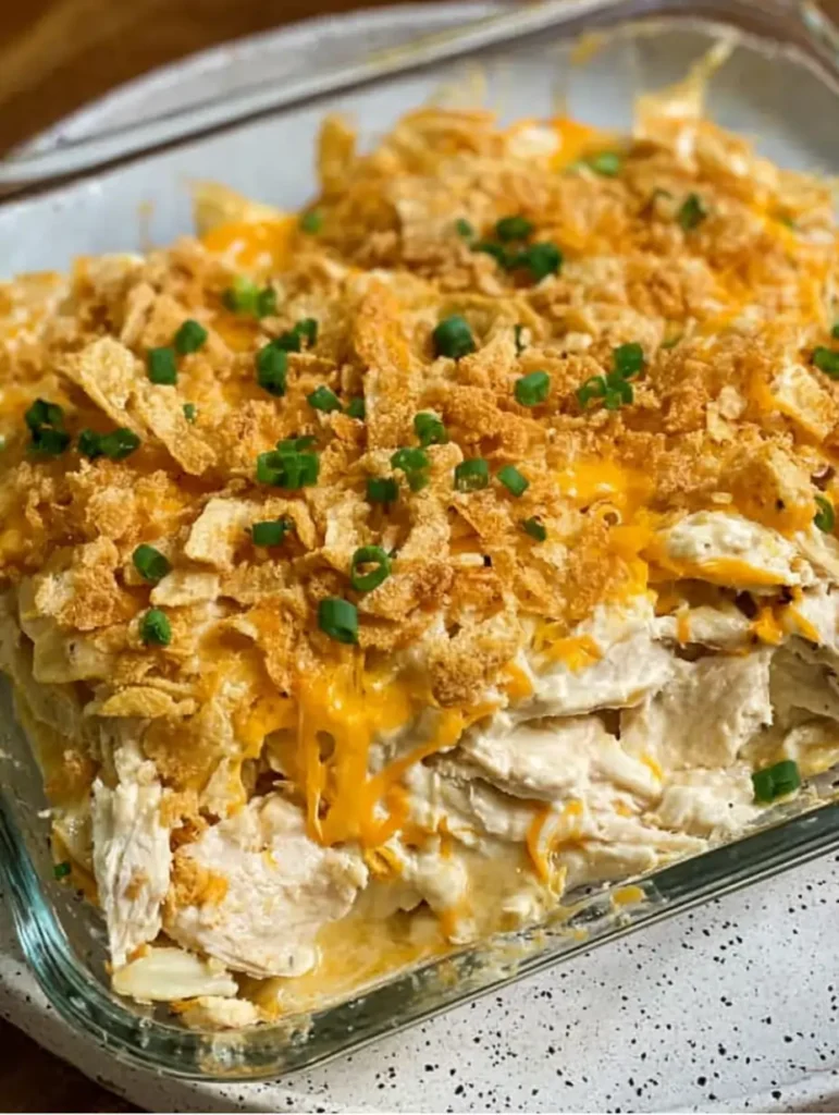 Creamy baked chicken casserole with golden buttery cracker topping