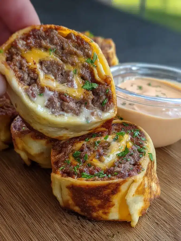 30-Minute Irresistible Crispy Beef Tortilla Pinwheels 13 Freshly baked tortilla spirals with crispy edges and savory beef filling