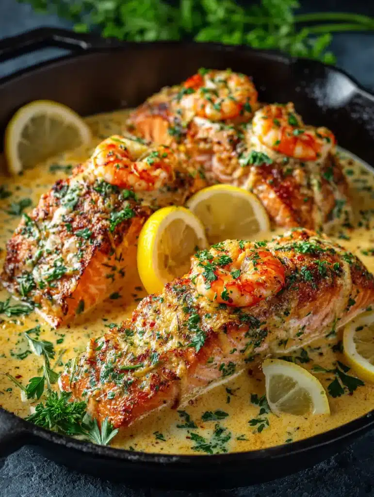 Stuffing salmon fillets with creamy shrimp mixture before baking
