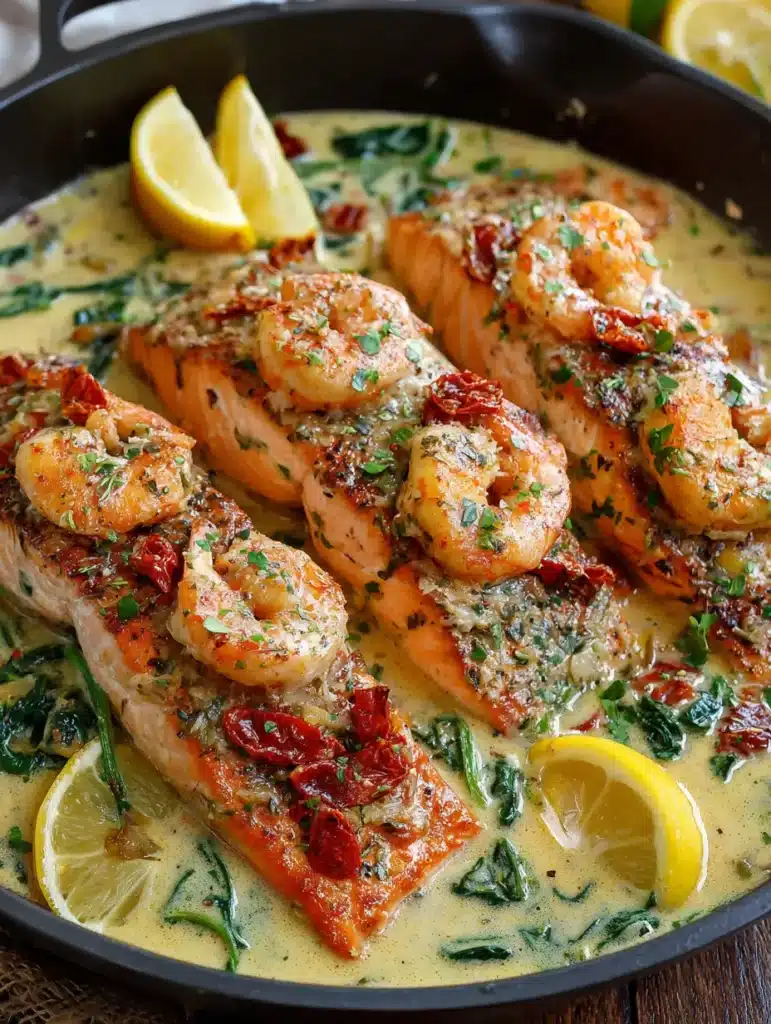 Indulgent 40-Minute Tuscan Shrimp & Crab Stuffed Salmon 12 Filling salmon fillets with creamy shrimp and crab mixture before baking