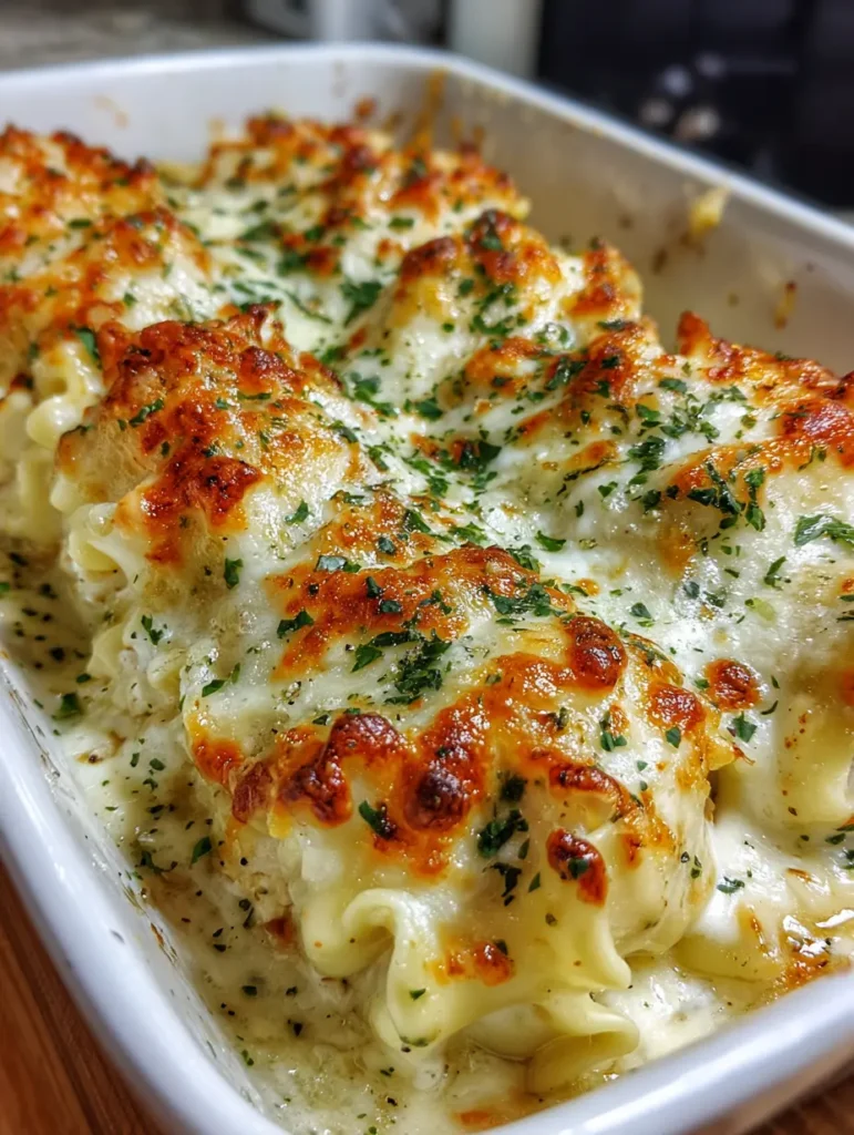 Preparing rolled lasagna pasta filled with creamy chicken and parmesan mixture