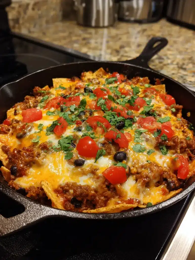 Irresistible Cheesy Beef Enchilada Casserole Skillet 13 Freshly baked enchilada casserole served from a cast-iron skillet with melted cheese