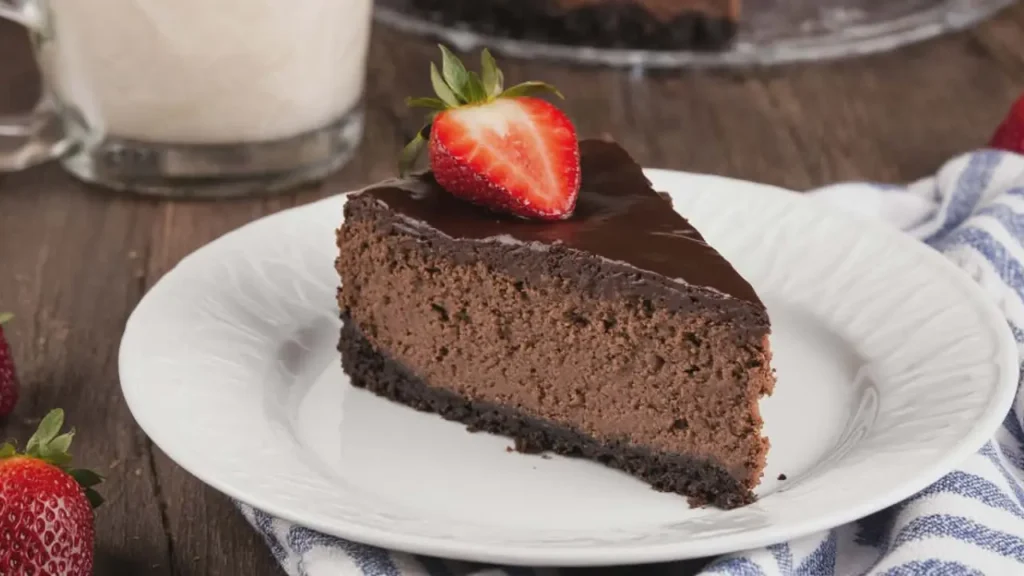 Chocolate cheesecake recipe with rich, creamy texture and chocolate cookie crust