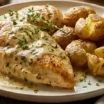 Creamy Garlic Chicken with Roasted Baby Potatoes
