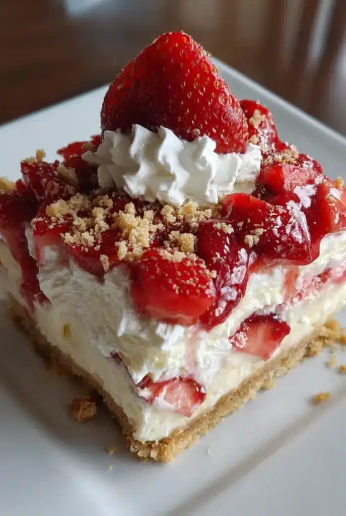 No Bake Strawberry Cheesecake Lasagna