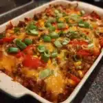 Oven Baked Southwestern Beef and Vegetable Bake beef and vegetables cooking in skillet