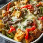 Philly Cheesesteak Casserole — Easy Weeknight Dinner 10 cheesy baked casserole with tender beef and soft bread layers