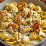 Garlic Butter Chicken with Creamy Velveeta Alfredo Shells