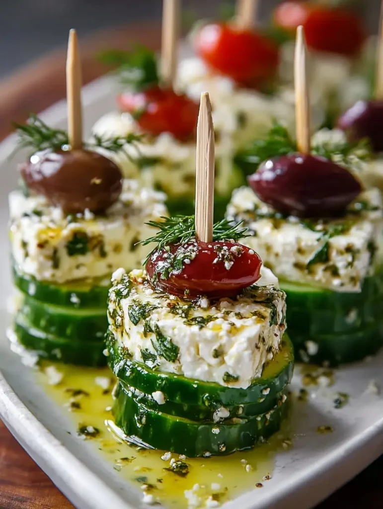 Greek Feta Cucumber Bite Skewers