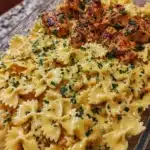 Mozzarella Garlic Butter Chicken Bowties in Cheesy Velveeta
