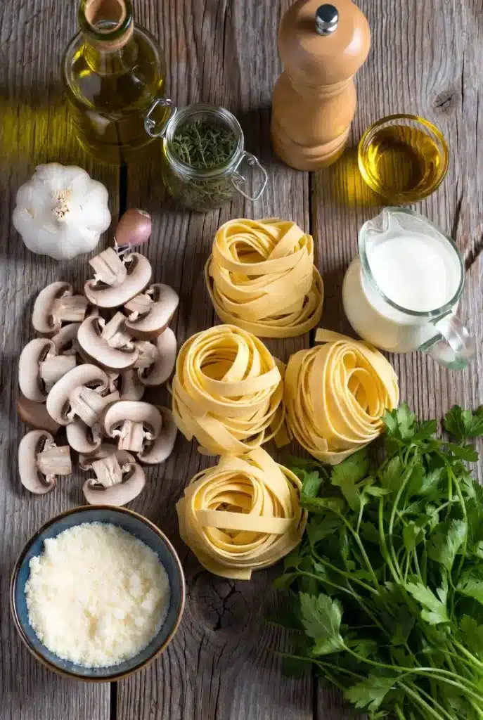 Ingredients for Creamy Mushroom Pasta