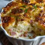 Baked Cheesy Turkey Ham Potato Casserole Ready to Serve