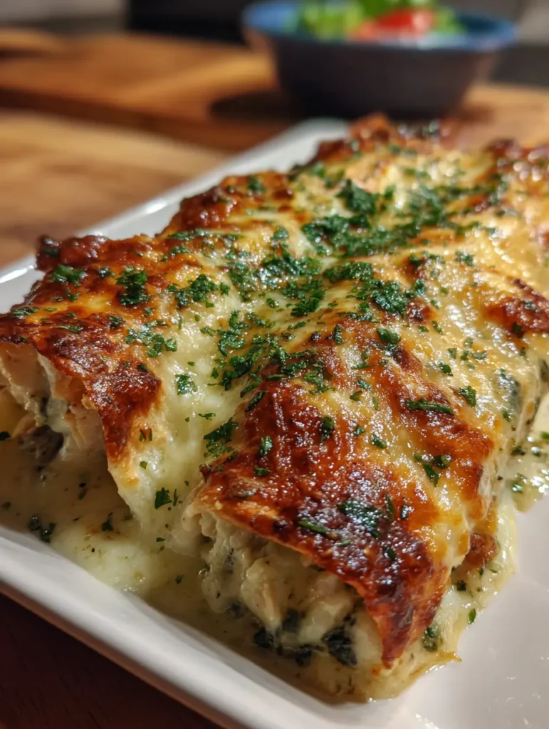 White Queso Spinach Chicken Enchiladas